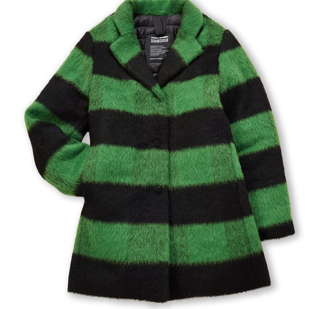 BOMBOOGIE  (Girls 6) Green & Black Stripe Coat NEW